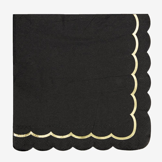 Serviette noir et frise dorée pour anniversaire, deco de soirée ou deco mariage