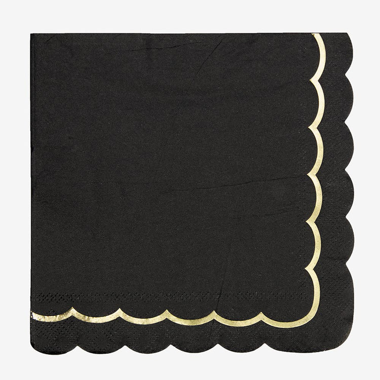Serviette noir et frise dorée pour anniversaire, deco de soirée ou deco mariage