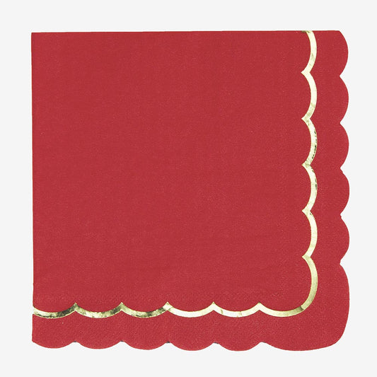 Serviette rouge et frise dorée pour anniversaire chaperon rouge, cirque ou deco mariage