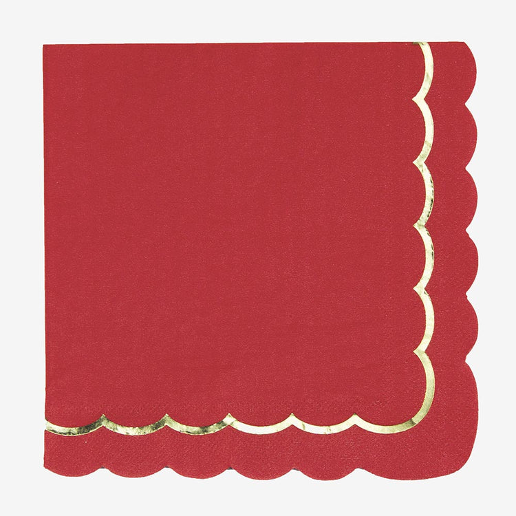 Serviette rouge et frise dorée pour anniversaire chaperon rouge, cirque ou deco mariage