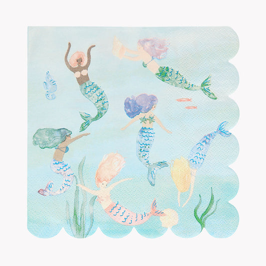 16 servietes sirène pour décoratioin table anniversaire fllle