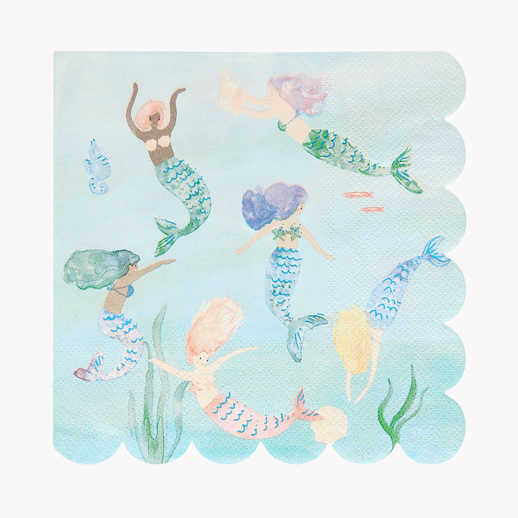 16 servietes sirène pour décoratioin table anniversaire fllle