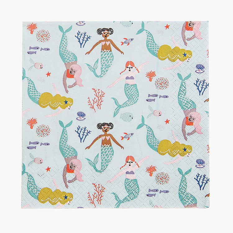 20 serviettes en papier imprimées de sirènes fête d'anniversaire fille