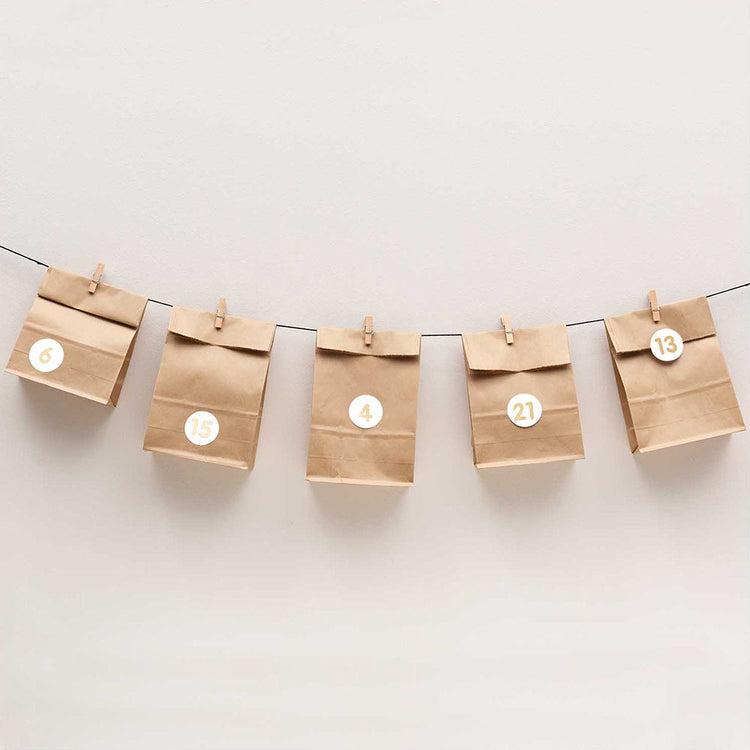 Set calendrier de l'avent en kraft pour décoration de fête de fin d'année
