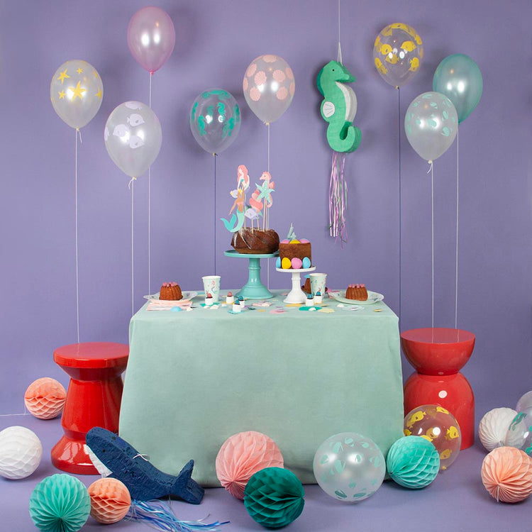 8 assiettes en carton sirène pastel : deco de table anniversaire enfant