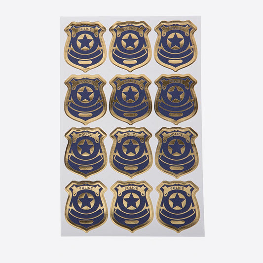 Stickers insigne de policier bleus et dorés pour déco anniversaire enfant police