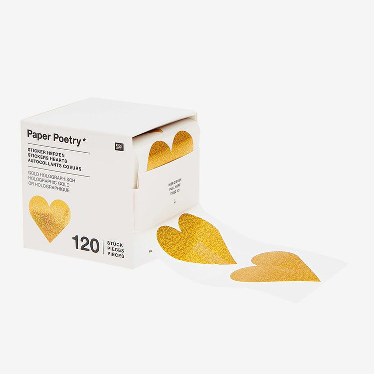 Rouleau de stickers coeur doré iridescent pour loisirs créatifs