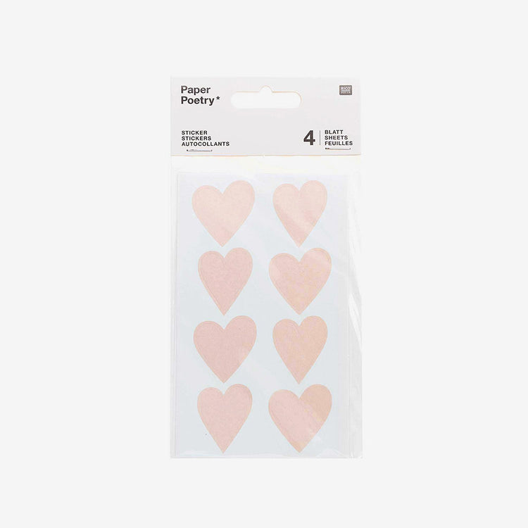 Stickers coeurs rose poudré décoration cartes enveloppes papeterie