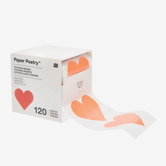 Accessoire loisirs créatifs : rouleau de stickers coeur rouge fluo