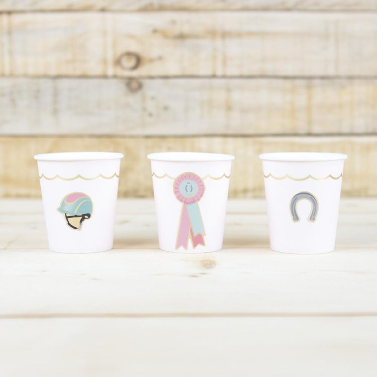 Gobelets personnalisés avec stickers équitation pour anniversaire fille
