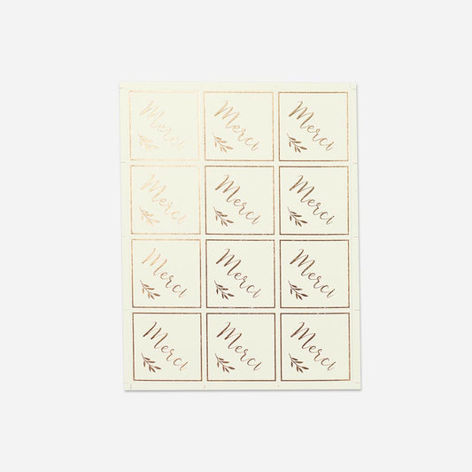 Stickers remerciement mariage : 24 stickers merci ivoire mariage tradi