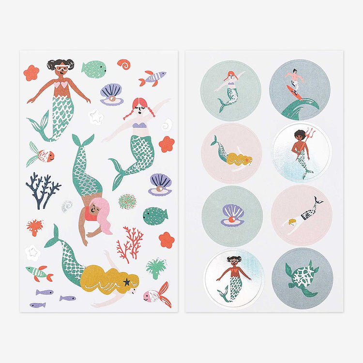 Stickers sirène pour invitation anniversaire, cadeau anniversaire