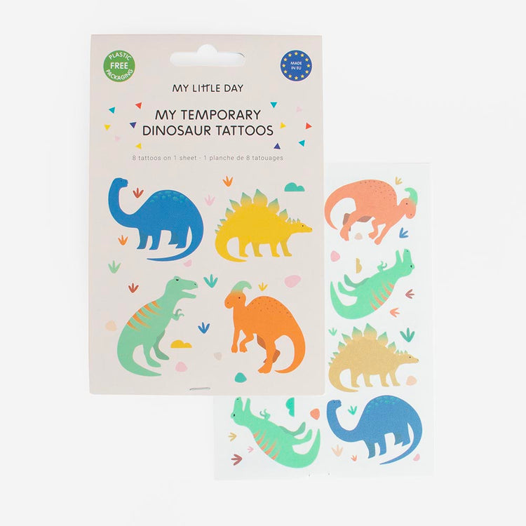 1 planche de 8 tatouages éphémères dino jurassic pour cadeau pinata