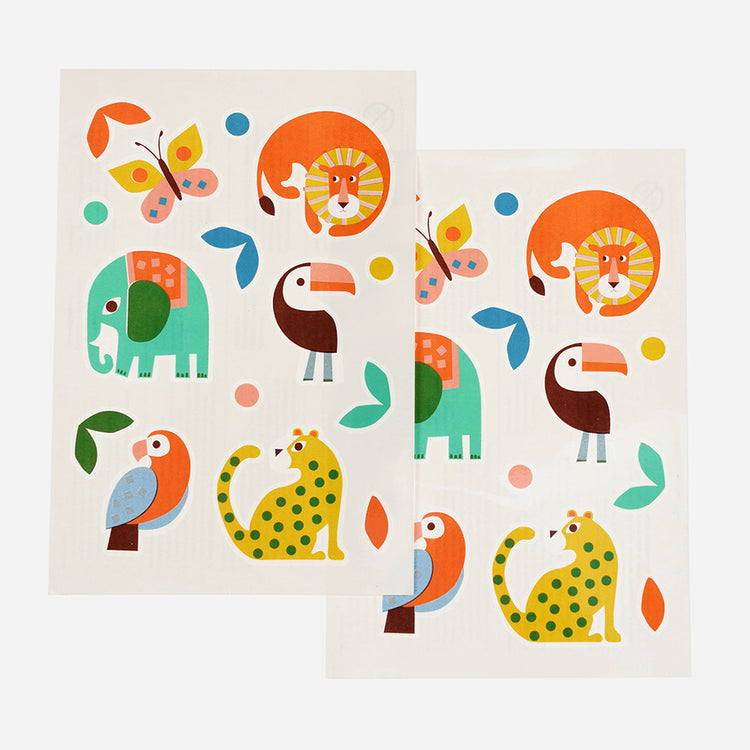 Planche de tatouages éphémères pour enfant avec animaux sauvages