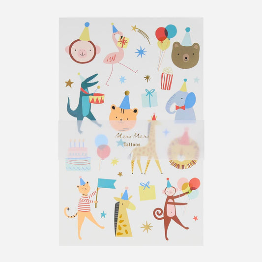 Tatouages éphémÚres parade des animaux Meri Meri pour cadeau invité