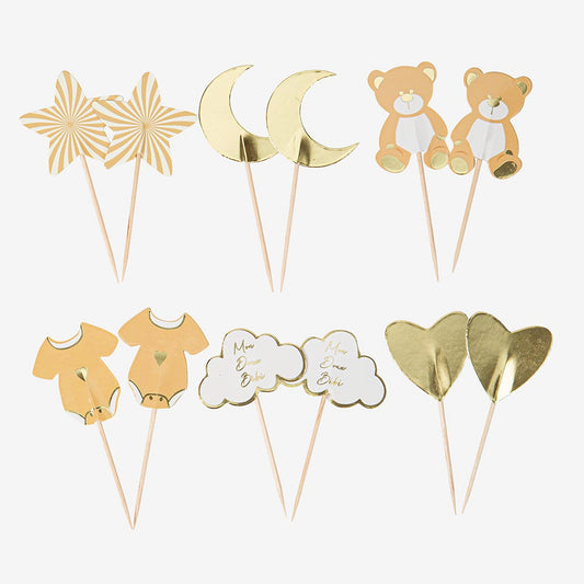 12 cake toppers mon doux bébé pour table baby shower ou gender reveal