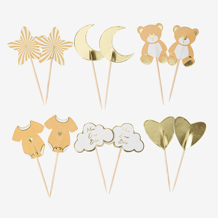 12 cake toppers mon doux bébé pour table baby shower ou gender reveal