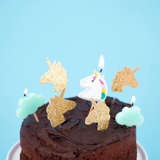 Toppers licornes dorées pour deco gateau anniversaire licorne