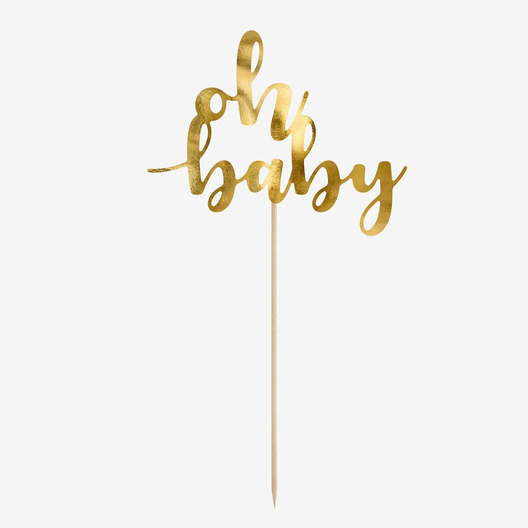 Topper oh baby doré pour decoration gateau baby shower fille