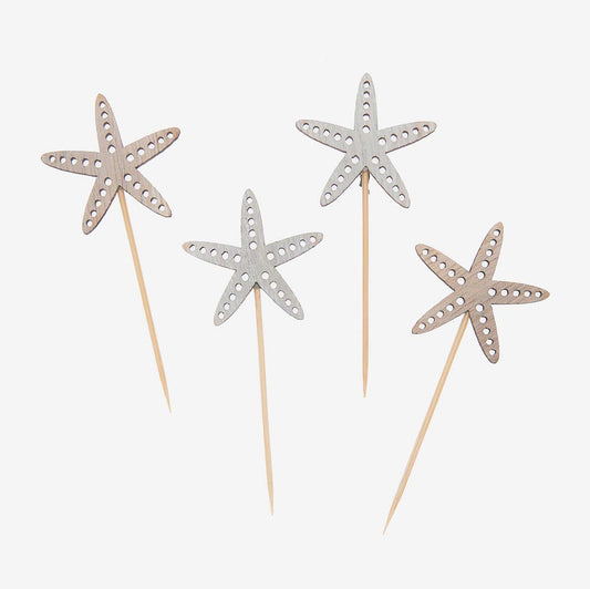 Pics cocktails en bois étoiles de mer pour deco table mariage bord de mer