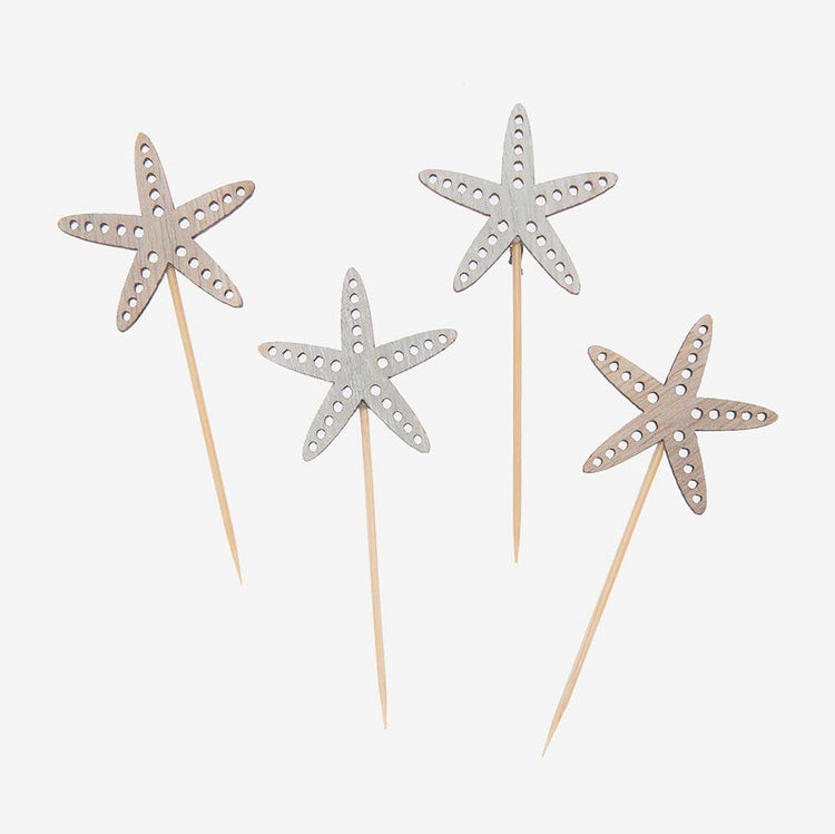 Pics cocktails en bois étoiles de mer pour deco table mariage bord de mer
