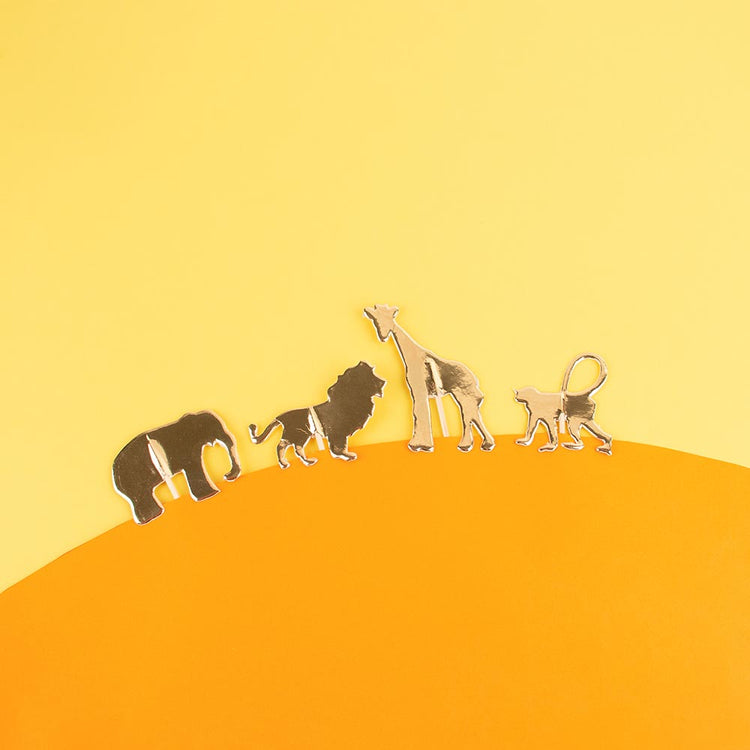 Déco gateau anniversaire savane ou safrai : toppers animaux sauvages dorés