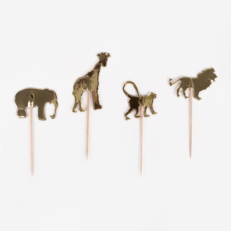 20 toppers animaux sauvages dorés pour gateau anniversaire safari