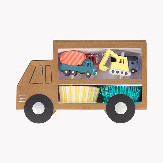 24 toppers et caissettes cupcakes camion de travaux gateau anniversaire garçon