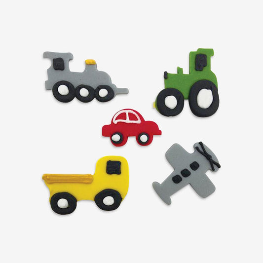 Anniversaire vehicules : toppers en sucre véhicules pour deco gateau anniversaire