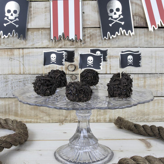 Toppers drapeau tete de mort pour decoration anniversaire pirate