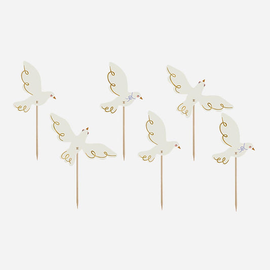 6 toppers colombe blanche pour decoration gateau bapteme enfant