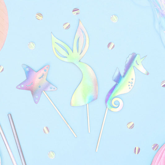 toppers iridescents hhippocampe pour une fête anniversaire thème sirène