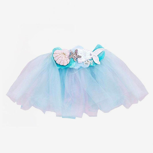 Tutu de sirène bleu et accessoire coquilage pour déguisement fille sirène