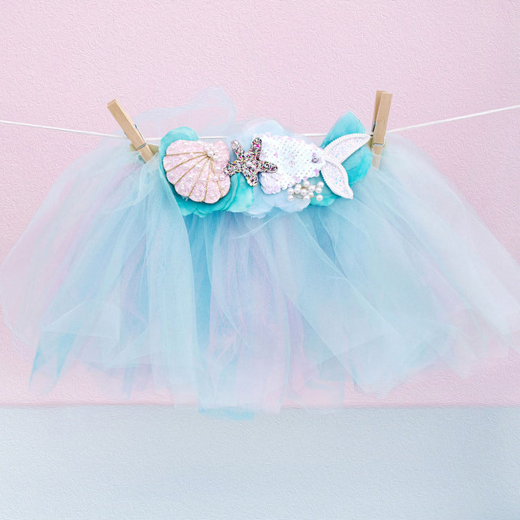 My Little Day : déguisement fille thème sirène, tutu bleu et coquillages