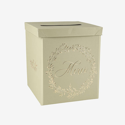 Urne mariage brindille sauge pour enveloppes et cadeaux mariage