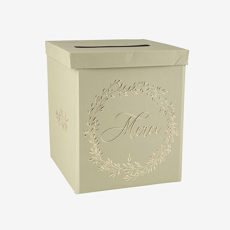 Urne mariage brindille sauge pour enveloppes et cadeaux mariage