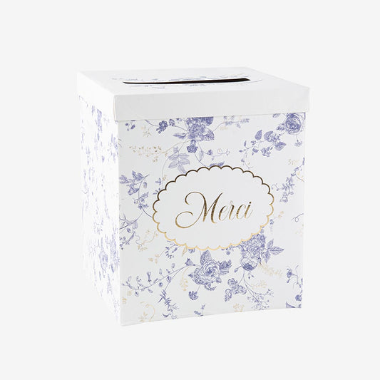 Urne mariage champetre toile de jouy pour enveloppes et mots invités