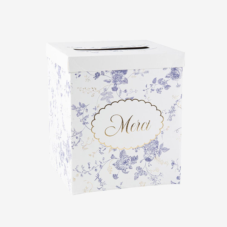 Urne mariage champetre toile de jouy pour enveloppes et mots invités