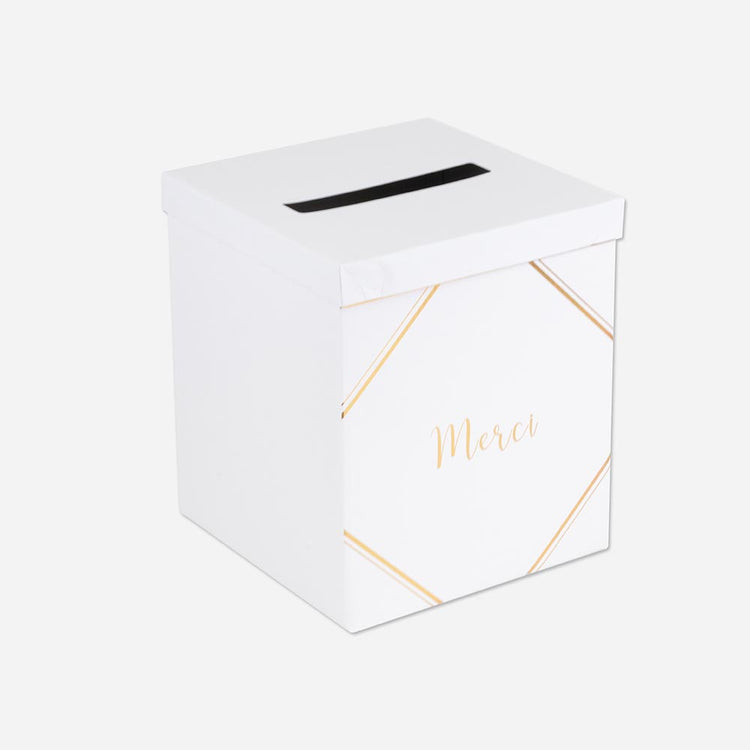 Deco de mariage : urne de mariage blanc et or pour les mots doux