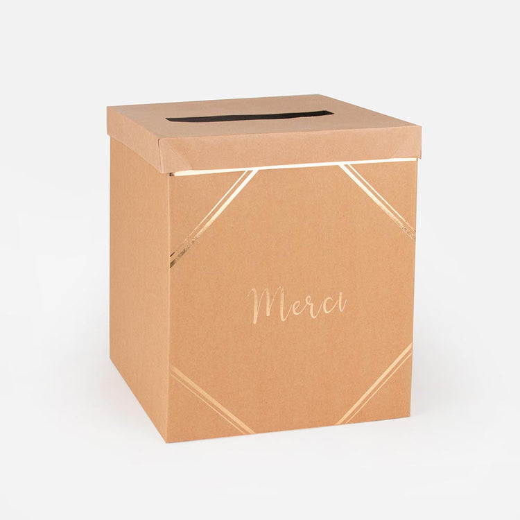 Urne mariage "merci" Kraft et doré pour mariage, baby shower, baptême