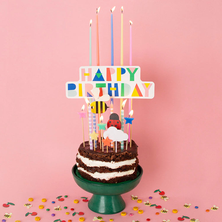 Décoration gâteau, Happy Birthday, multicolore