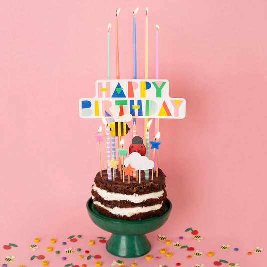 16 grandes bougies d'anniversaire multicolore à paillettes