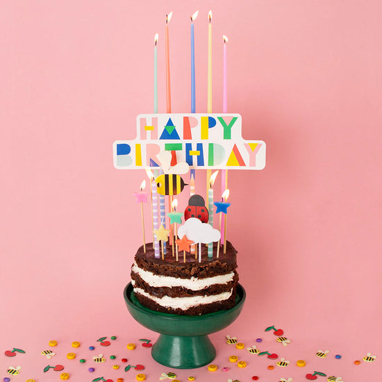 Bougies multicolores happy birthday pastel
