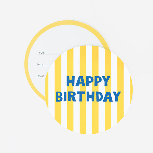 Invitation anniversaire : 8 invitations happy birthday rayures