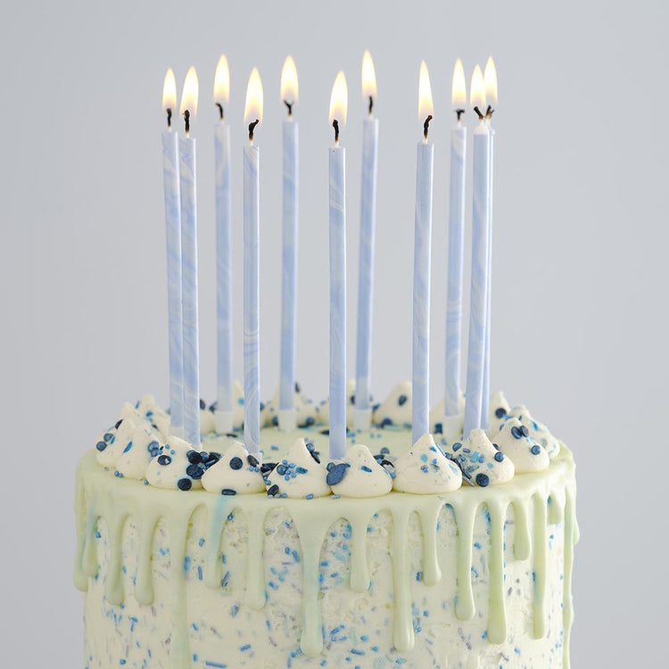 Bougies anniversaire bleu marbré : deco gateau anniversaire