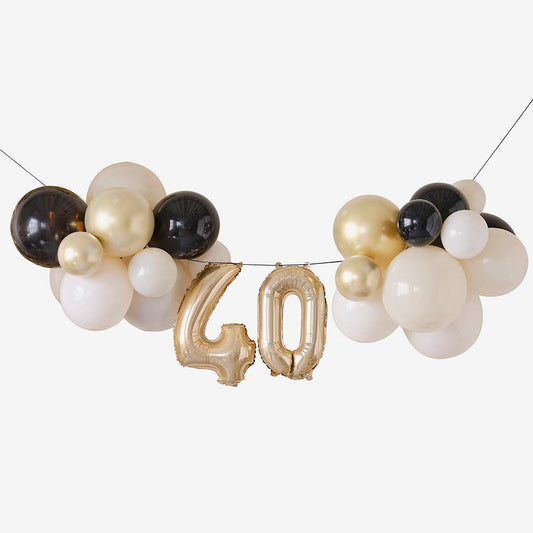 Arco de globos de 40 cumpleaños: decoración chic con globos