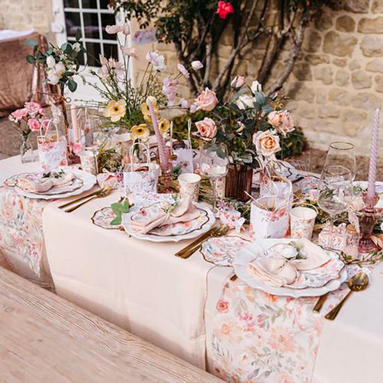8 assiettes en carton fleurs pastel : deco mariage champetre