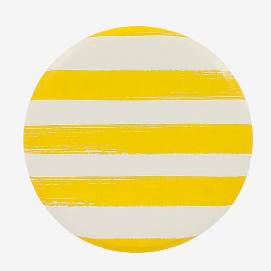Assiettes rayées jaunes pour table de fête ou mariage