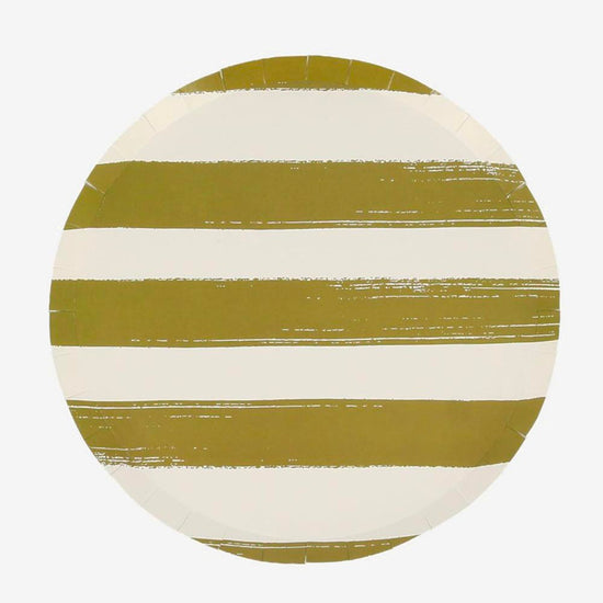 Assiettes rayées kaki pour déco de fête champêtre