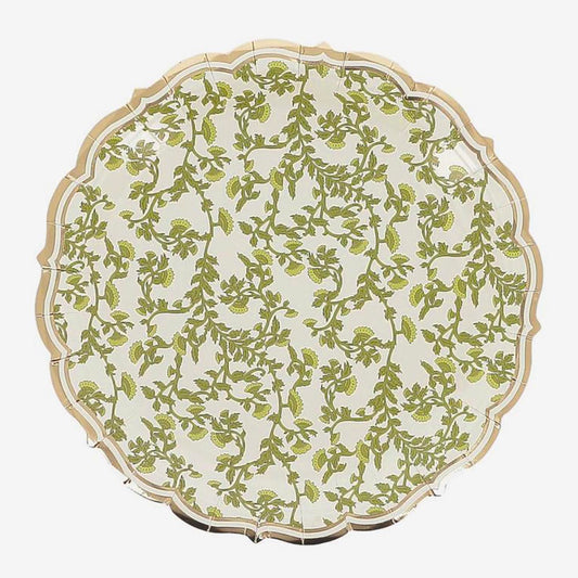 Assiette en carton : 8 assiettes vert botanica